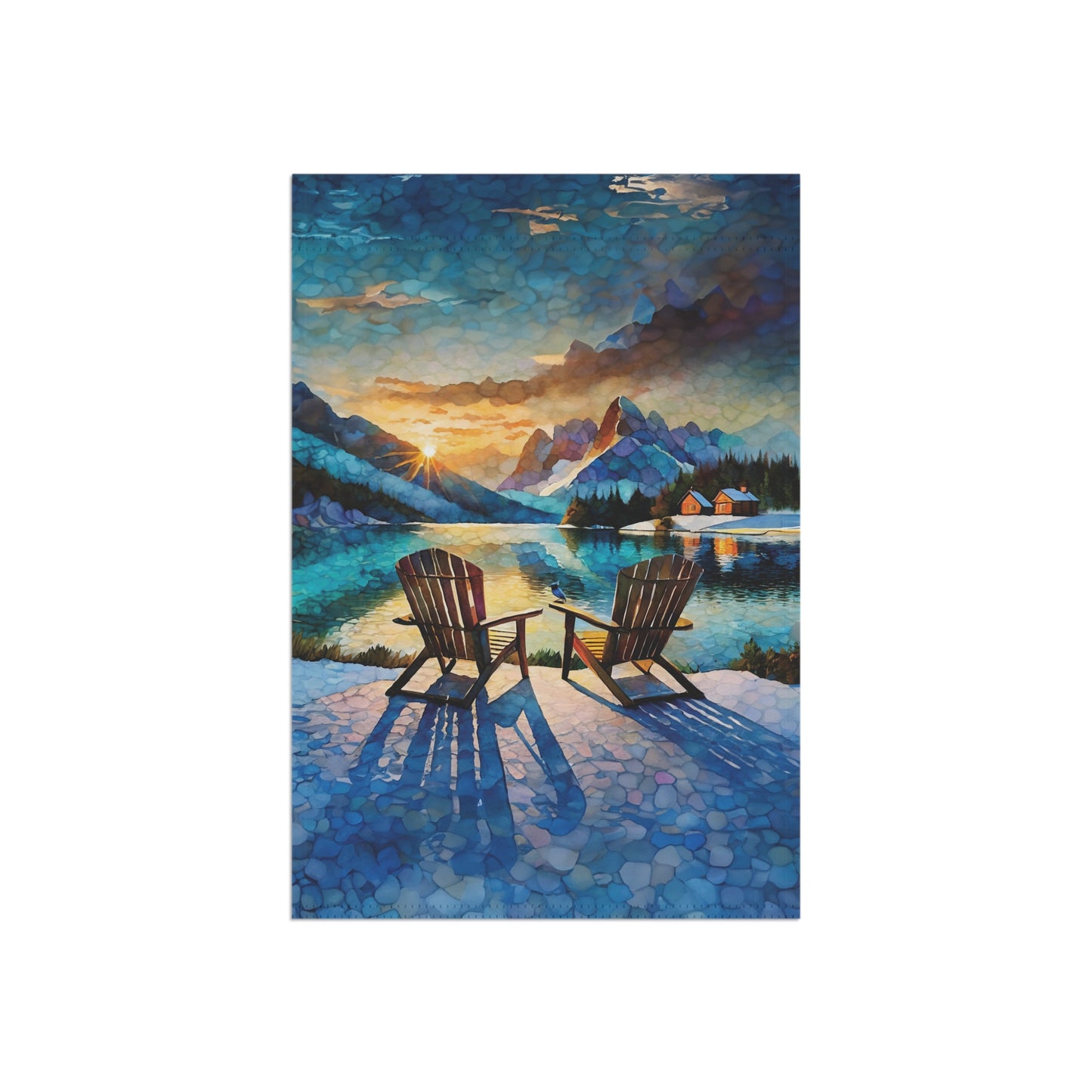 Winter Cabin Lake Flag Garden & House Banner