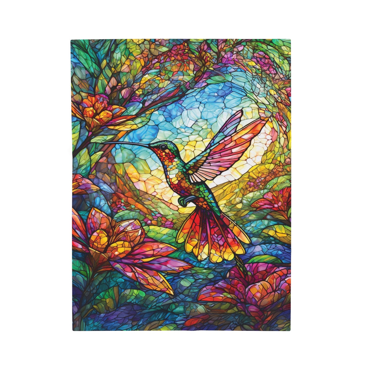 Stained Glass Hummingbird Velveteen Plush Blanket