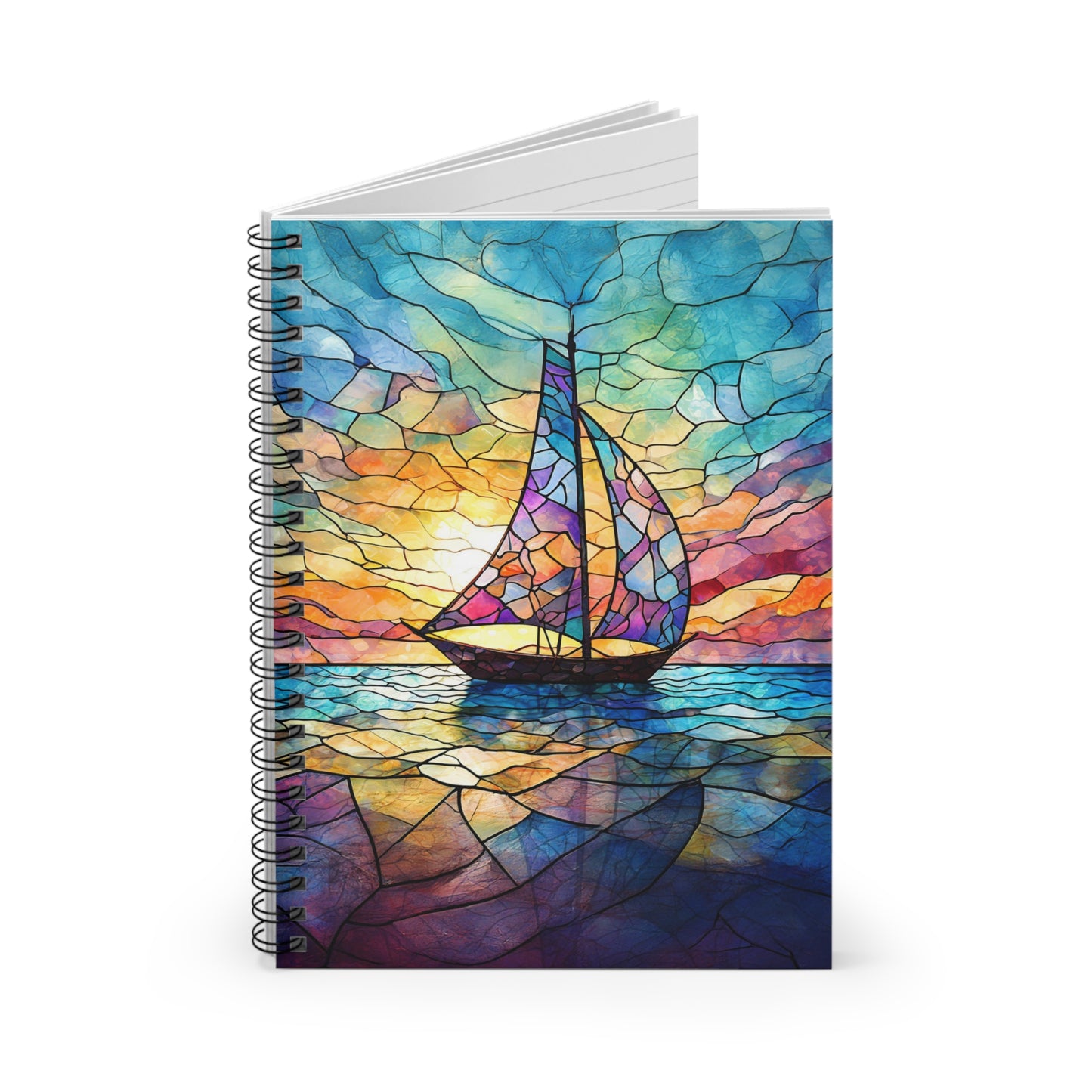 Spiral Notebook Sailboat Notebook Nautical Stationery Stained Glass Journal Colorful Diary Ocean Theme Notebook