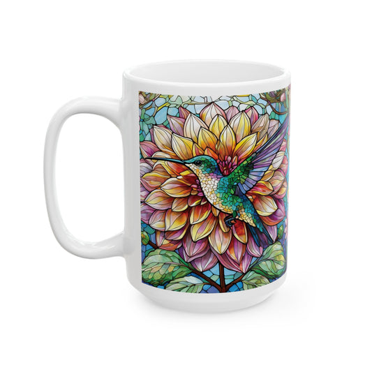 Dahlia Hummingbird Ceramic Mug, (11oz, 15oz)