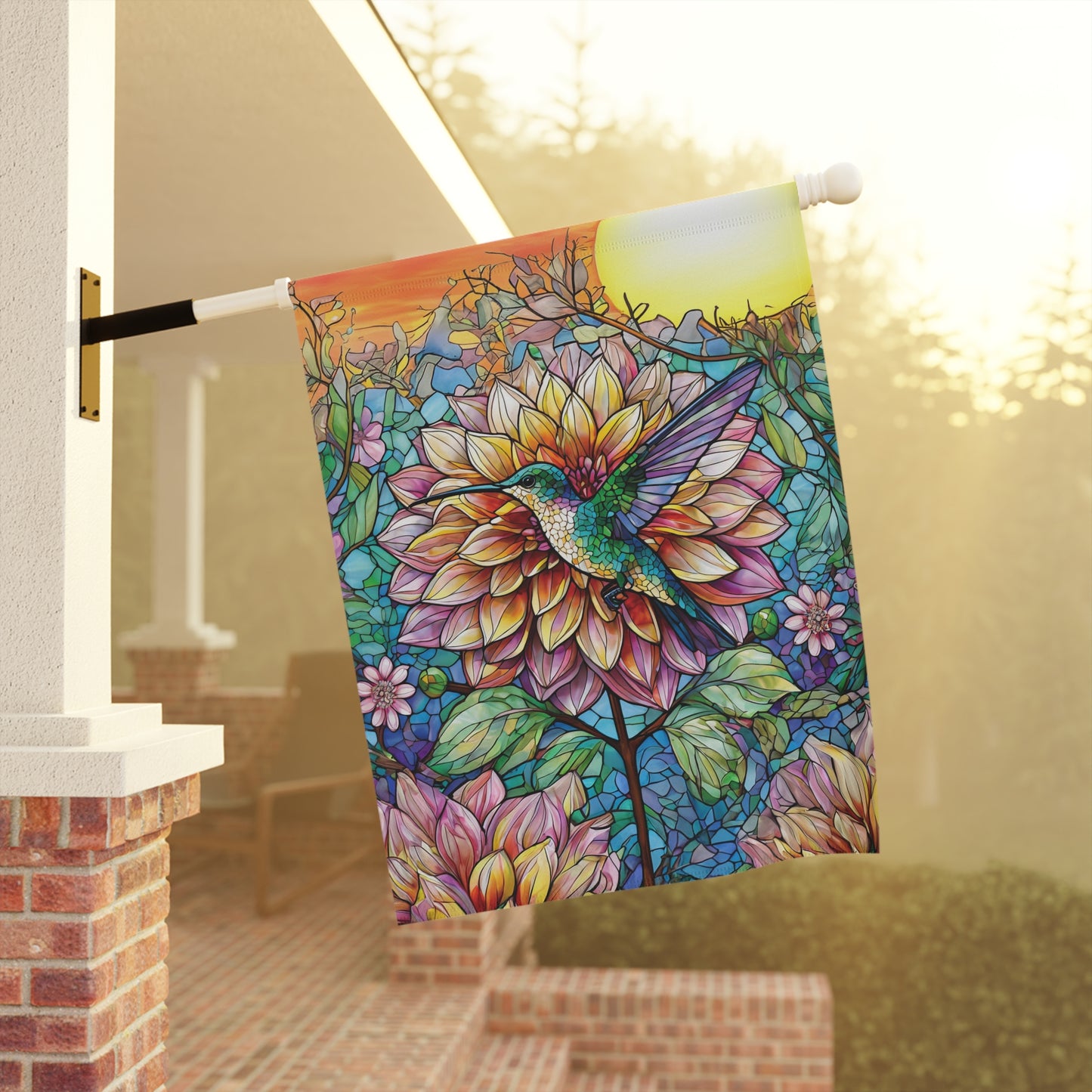 Dahlia Hummingbird Flag Garden & House Banner