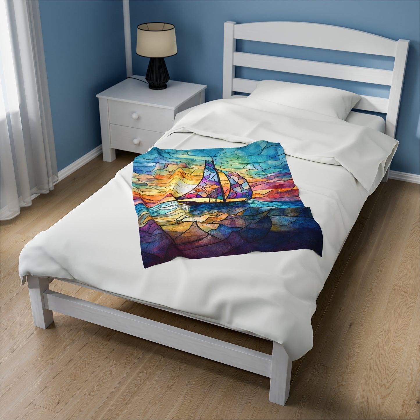Soft Sailboat Ocean Inspired Throw Blanket Warm Soft Sailboat Themed Blanket Gift for Beach Lovers Sailing Velveteen Plush Blanket