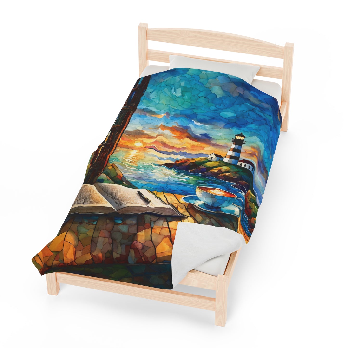 Velveteen Plush Blanket - Ocean View Lighthouse Cozy Soft Throw