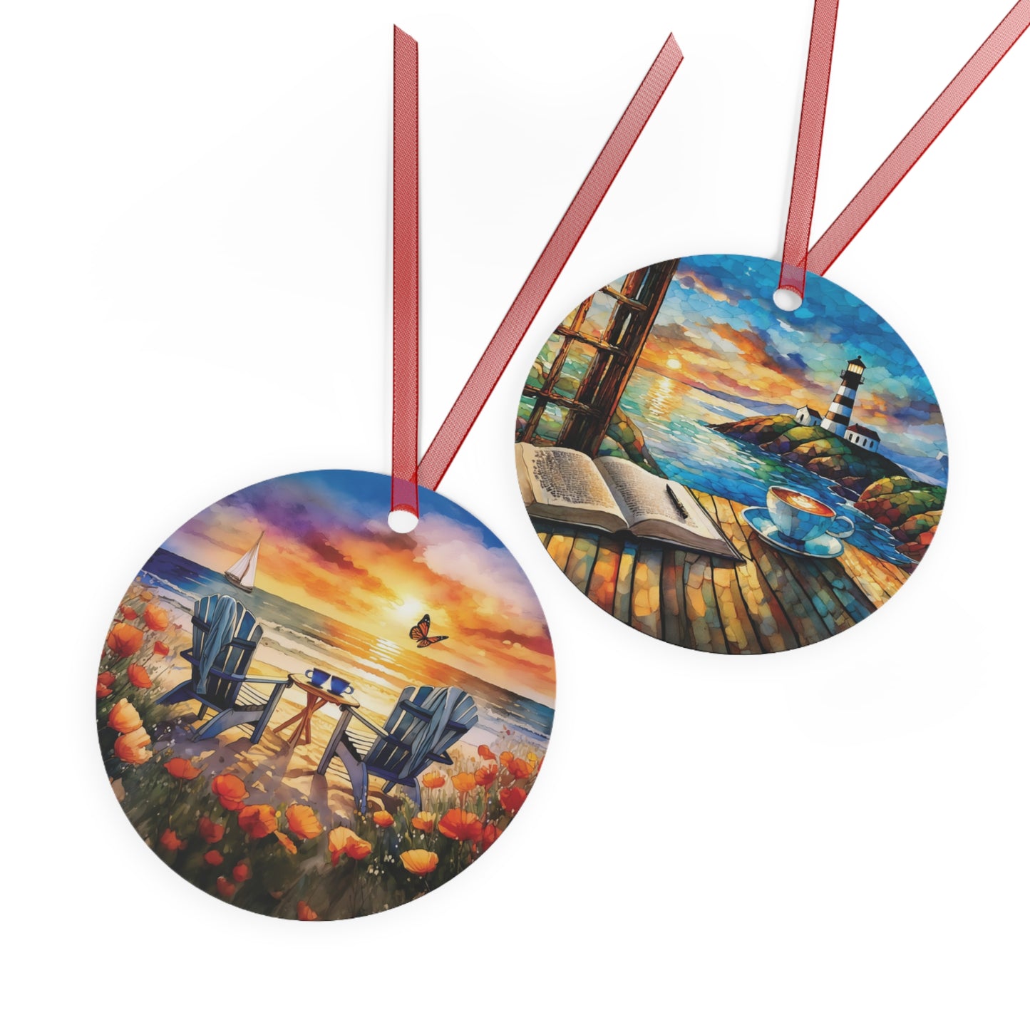 Quiet Time at the Beach Metal Ornaments