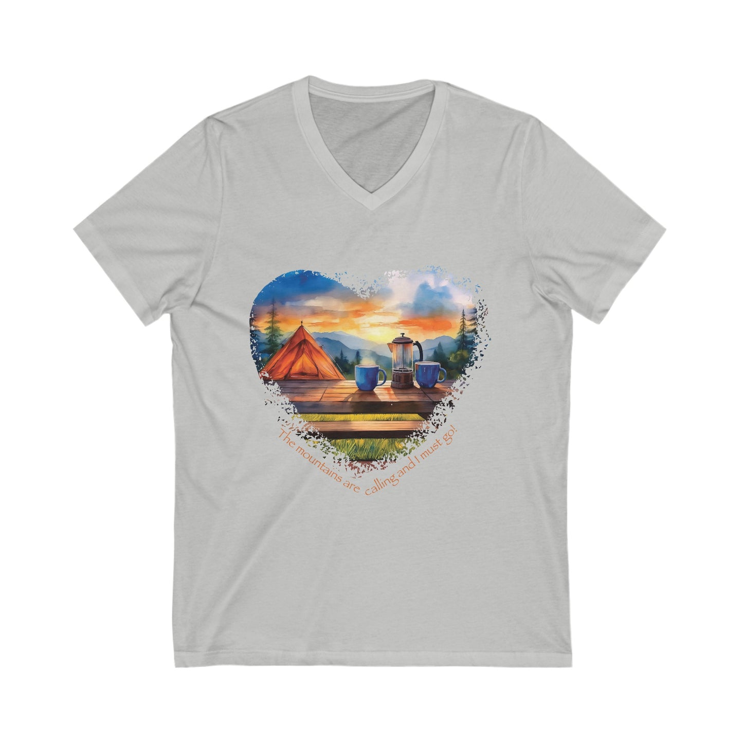 The Mountains Are Calling, Jersey Short Sleeve V-Neck Tee