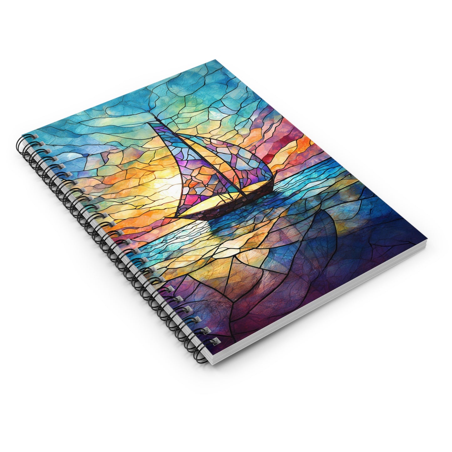 Spiral Notebook Sailboat Notebook Nautical Stationery Stained Glass Journal Colorful Diary Ocean Theme Notebook