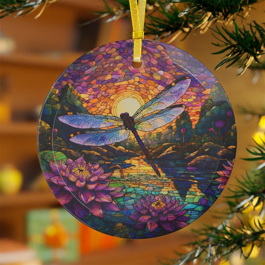 Dragonfly Lily Light Catcher Glass Ornaments