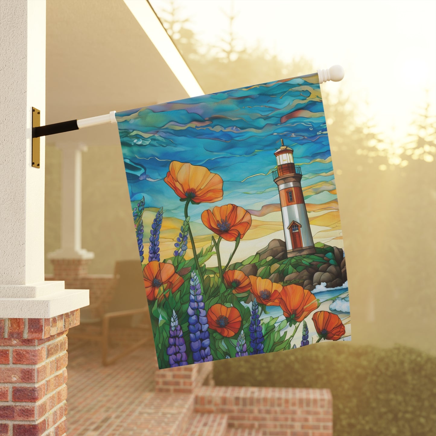 Lighthouse Poppy Beach Flag Garden & House Banner