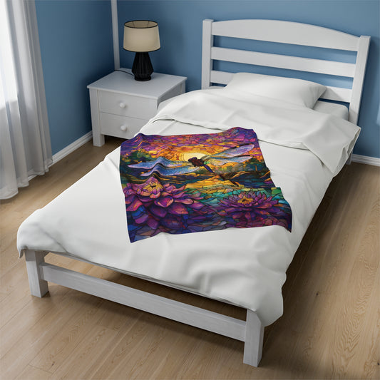 Lavender Dragonfly Gardener Gift Stained Glass Nature Lover Throw Soft Cozy Garden Themed Bedding Plush Soft Blanket Gift for Friend