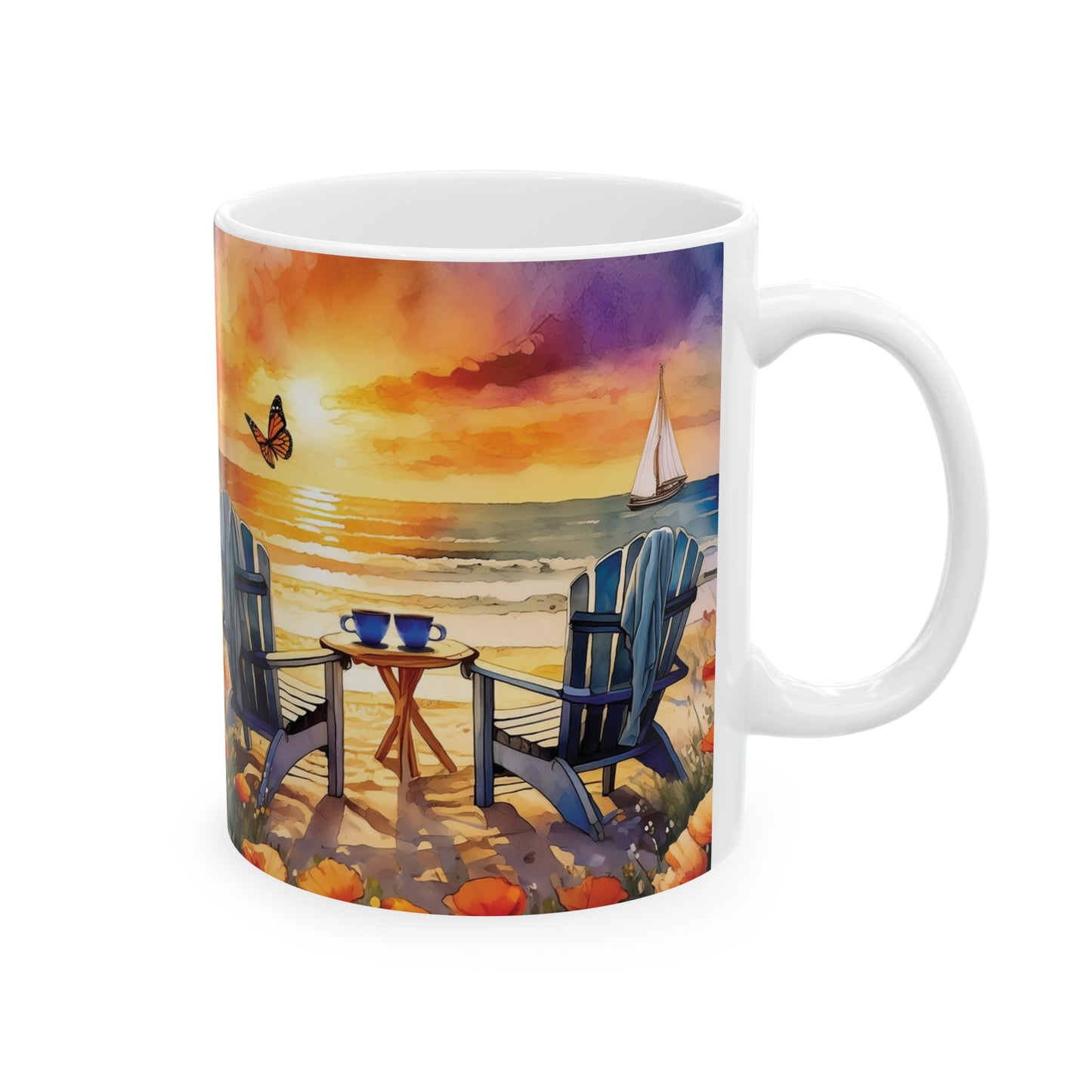 Sunset Beach Delight Ceramic Mug, (11oz, 15oz)