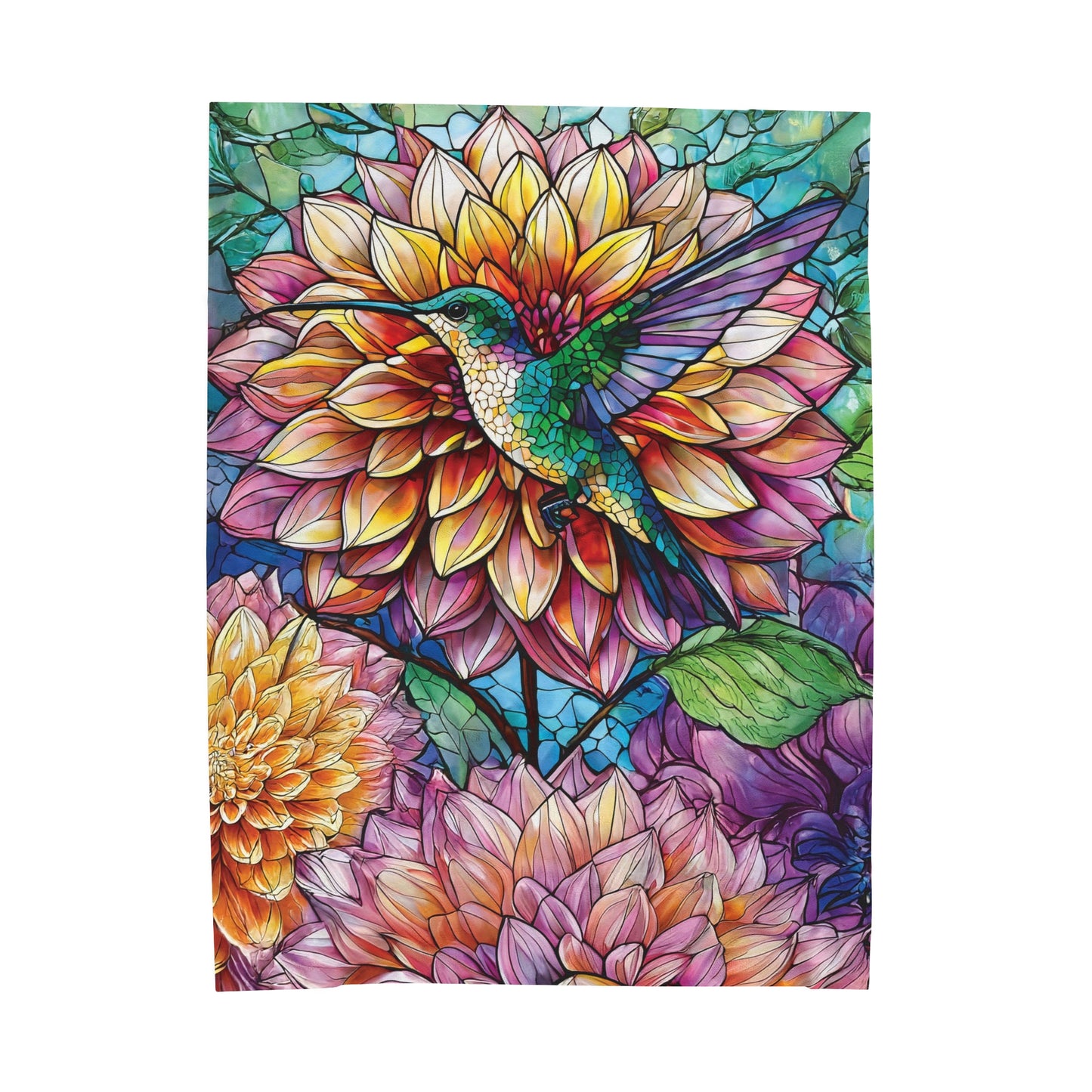 Hummingbird Dahlia Floral Soft Plush Blanket Gift for Gardner Nature Bird Lover Velveteen Plush Garden Blanket