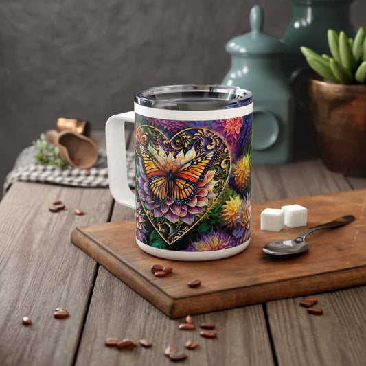Heart Butterfly Garden Insulated Coffee Mug, 10oz