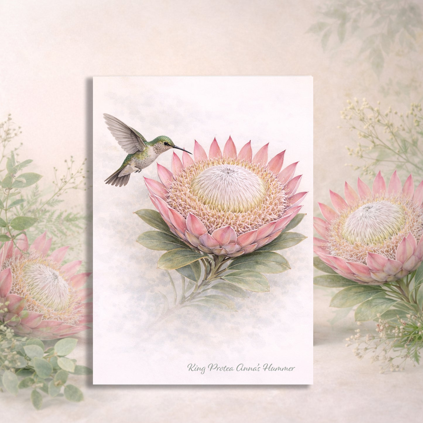 King Protea Annas Hummer Greeting Card