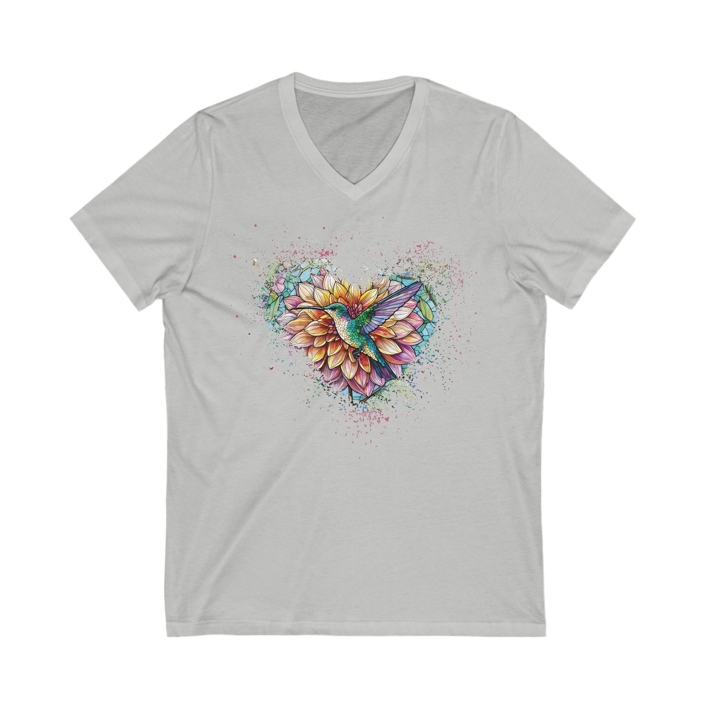 Dahlia Hummingbird Tshirt Garden Lovers Shirt Jersey Short Sleeve V-Neck Tee