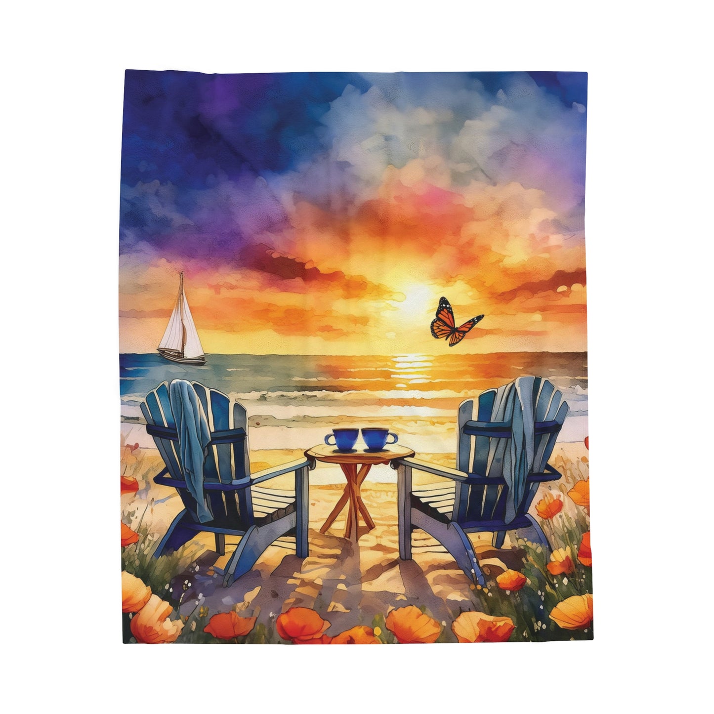 Coffee Beach Sunset Velveteen Plush Blanket