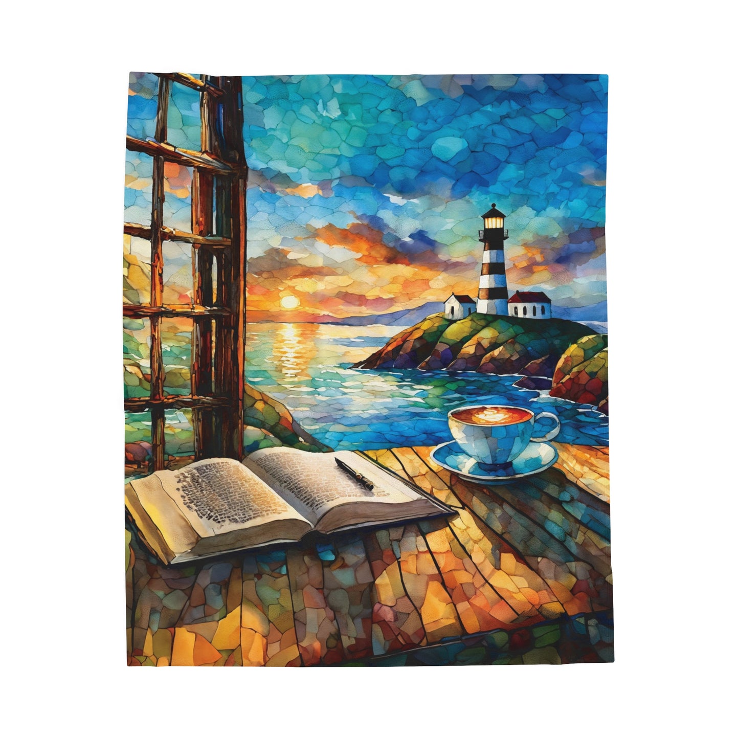 Lighthouse Coffee Sunset Velveteen Plush Blanket