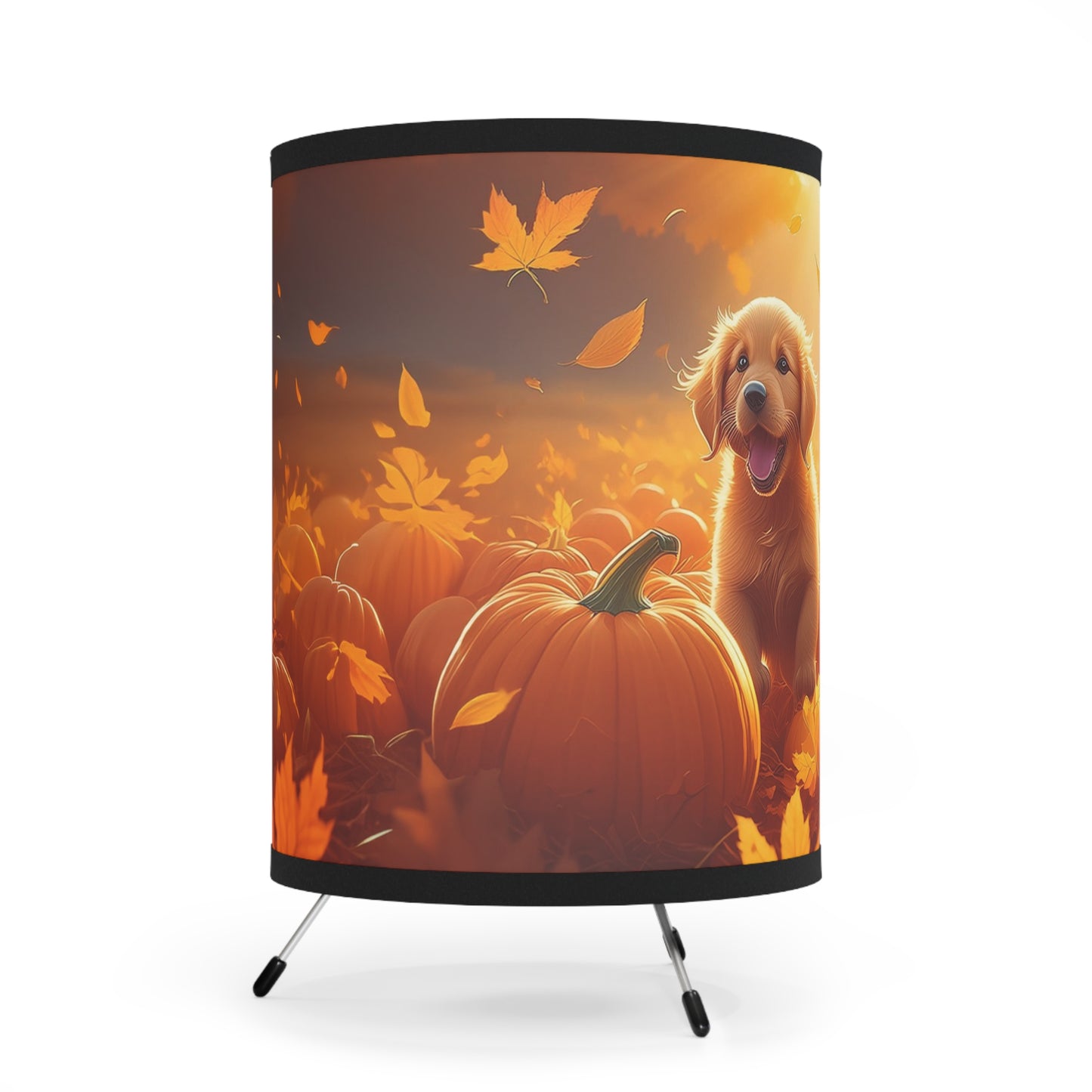 Golden Retriever Pumpkin Patch Tripod Lamp with High-Res Printed Shade, US\CA plug