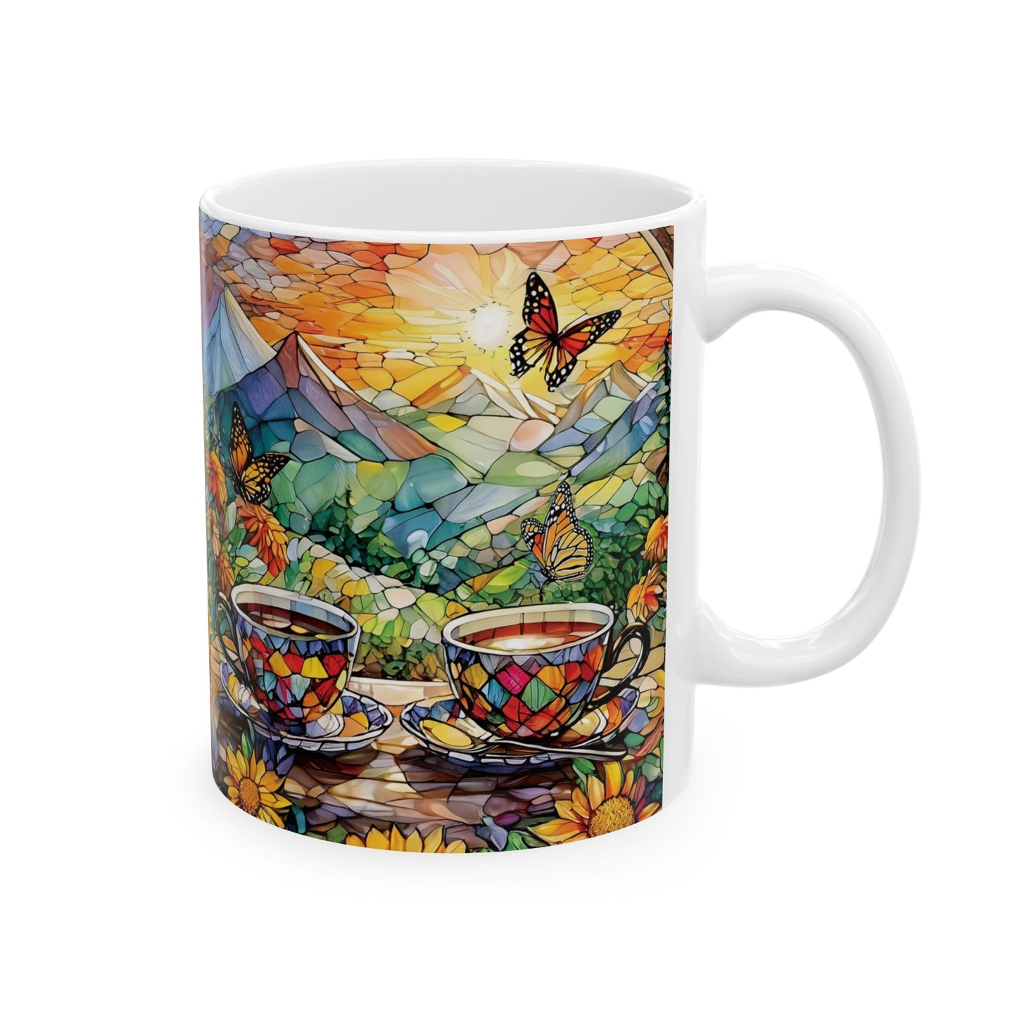 Wildflower Butterfly Garden View Ceramic Mug, (11oz, 15oz)