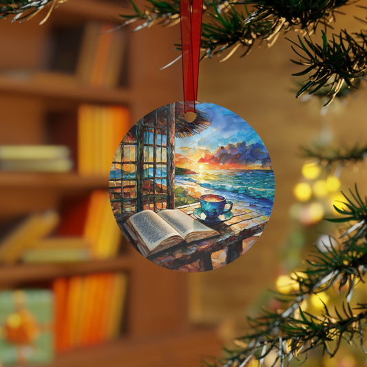 Beach View Coffee Ornament Gift for Beach Lover Holiday Ornament Metal Scratch Resistant