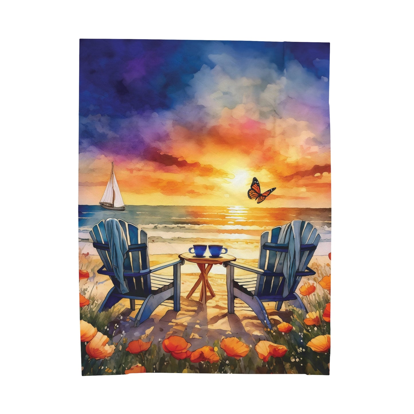 Coffee Beach Sunset Velveteen Plush Blanket