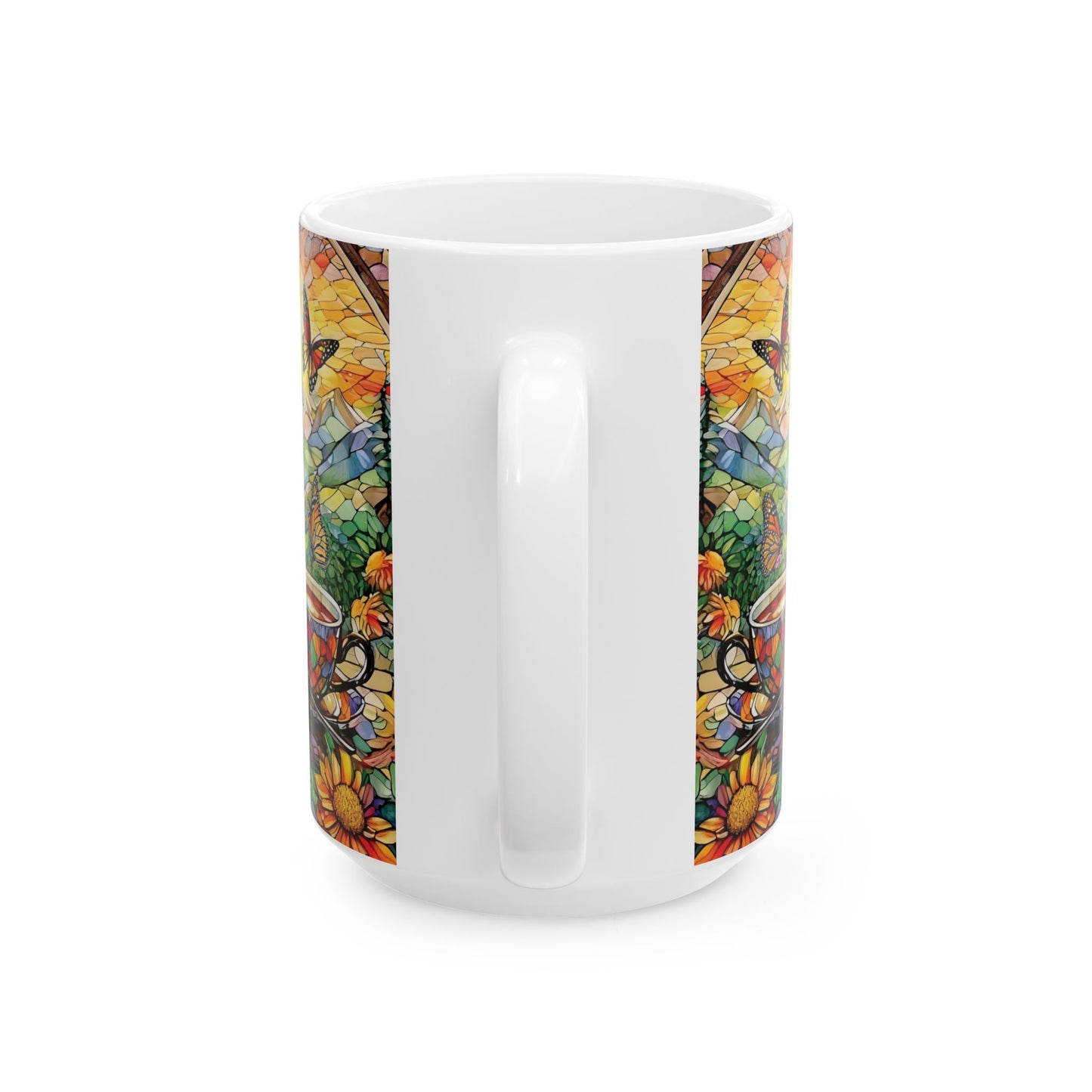 Wildflower Butterfly Garden View Ceramic Mug, (11oz, 15oz)