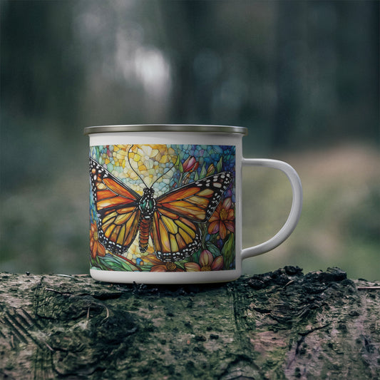 Garden Butterfly Dance Enamel Camping Mug