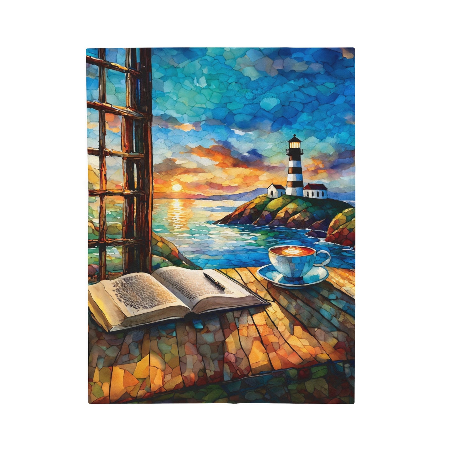 Lighthouse Coffee Sunset Velveteen Plush Blanket