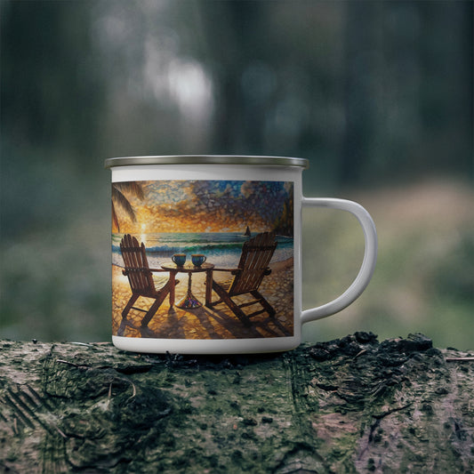 Twilight Sunset Beach Enamel Camping Mug