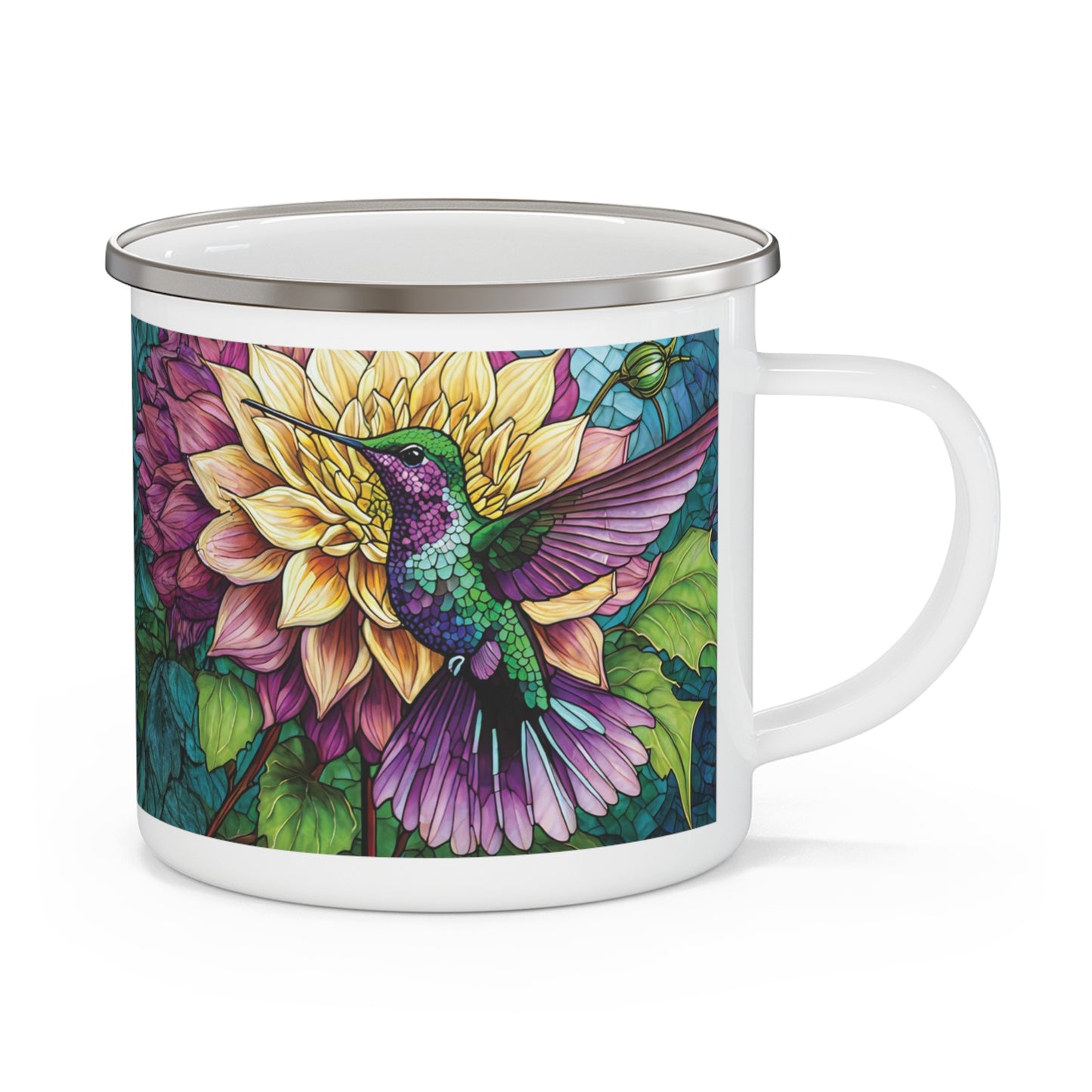 Hummingbird Dahlia Garden Enamel Camping Mug