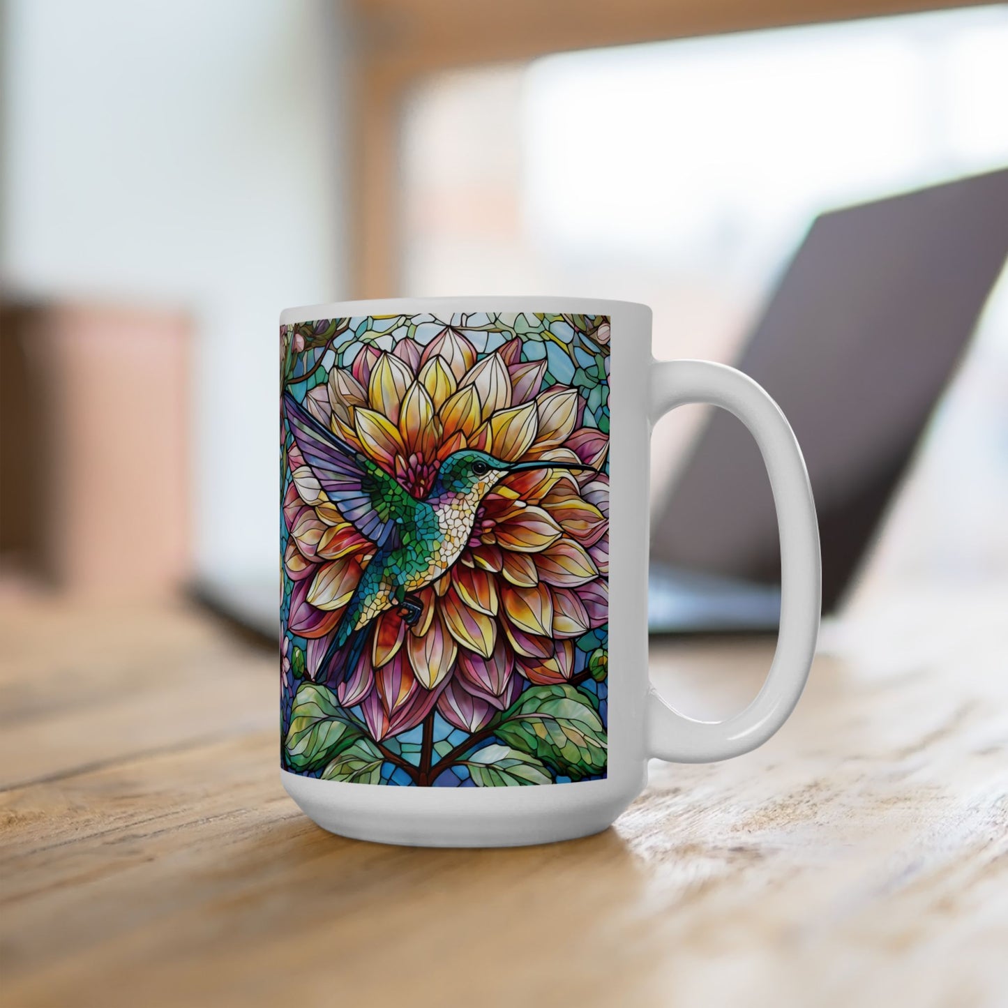 Dahlia Hummingbird Ceramic Mug, (11oz, 15oz)