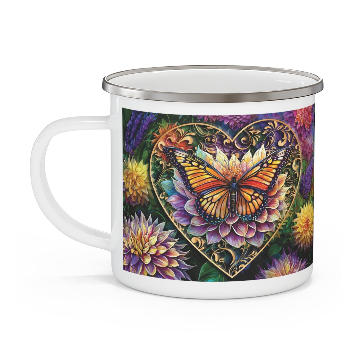 Butterfly Heart Garden Enamel Camping Mug