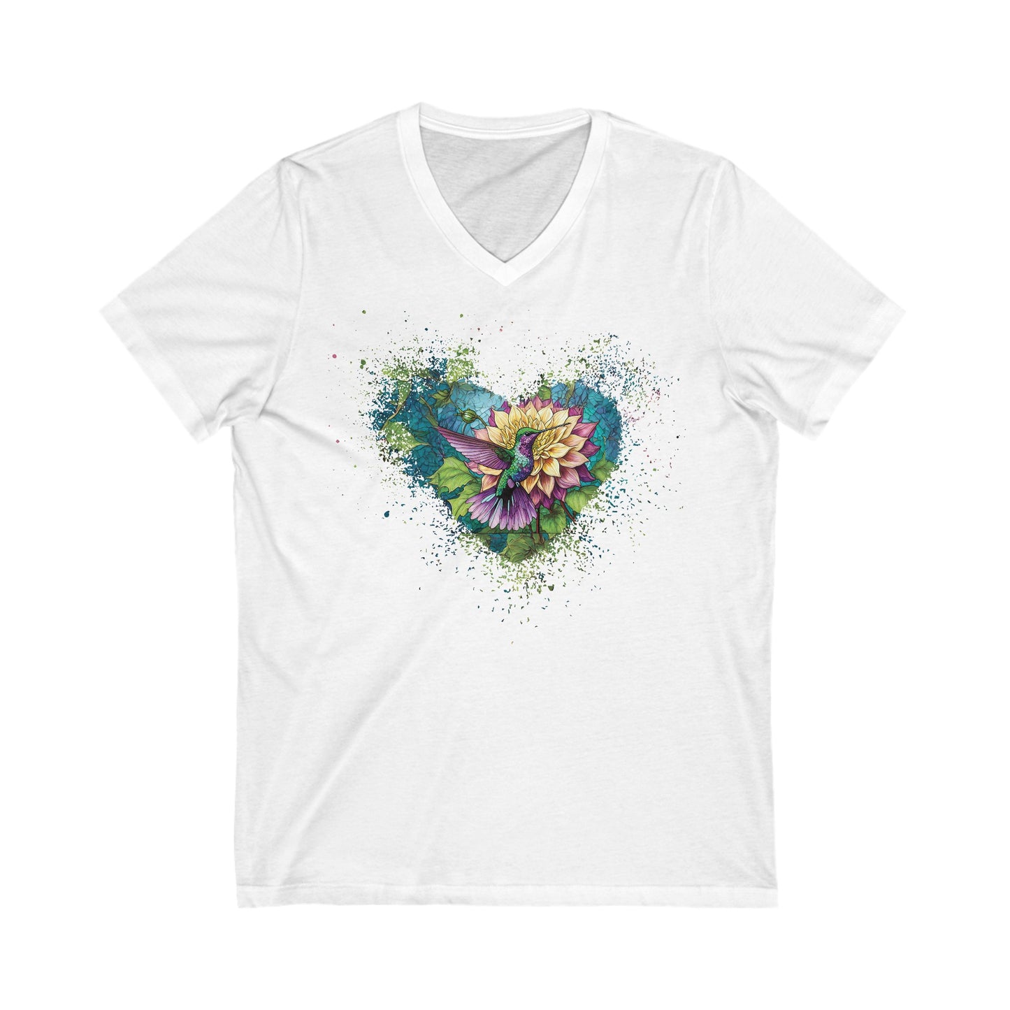 Stained Glass Hummingbird Tshirt Garden Lovers Shirt Jersey Short Sleeve V-Neck Tee