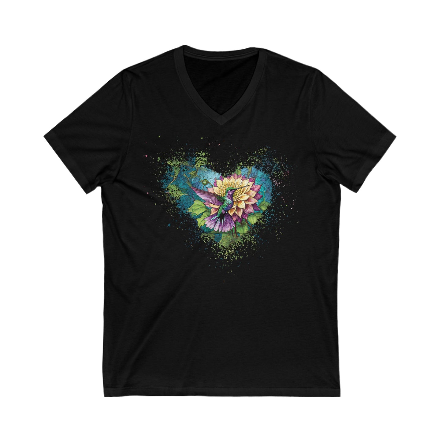 Stained Glass Hummingbird Tshirt Garden Lovers Shirt Jersey Short Sleeve V-Neck Tee