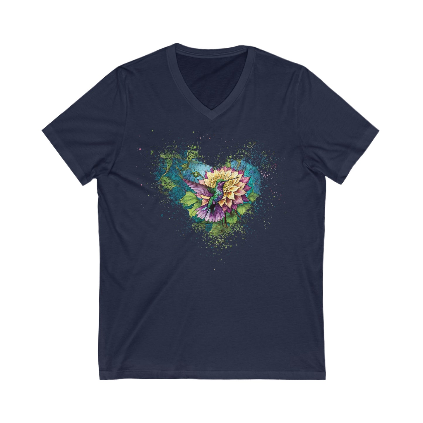 Stained Glass Hummingbird Tshirt Garden Lovers Shirt Jersey Short Sleeve V-Neck Tee