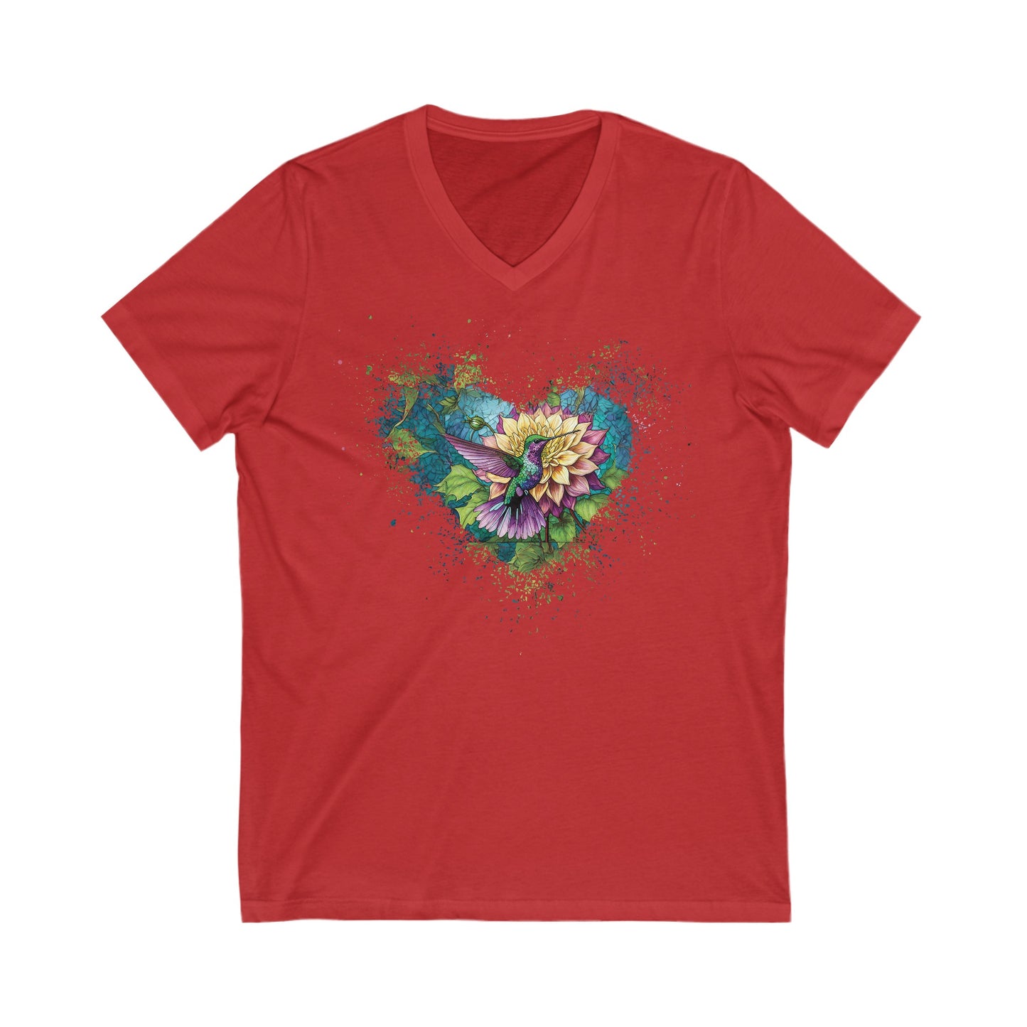 Stained Glass Hummingbird Tshirt Garden Lovers Shirt Jersey Short Sleeve V-Neck Tee