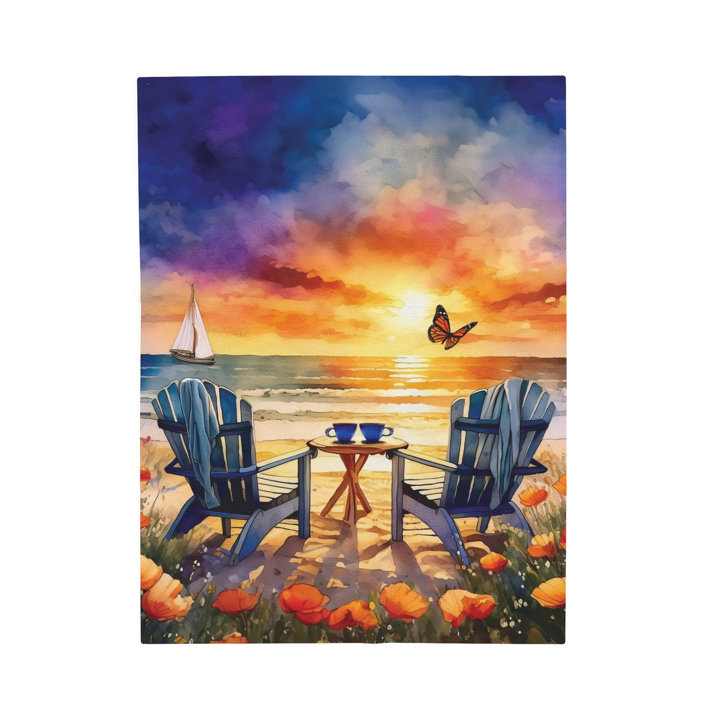 Coffee Beach Sunset Velveteen Plush Blanket