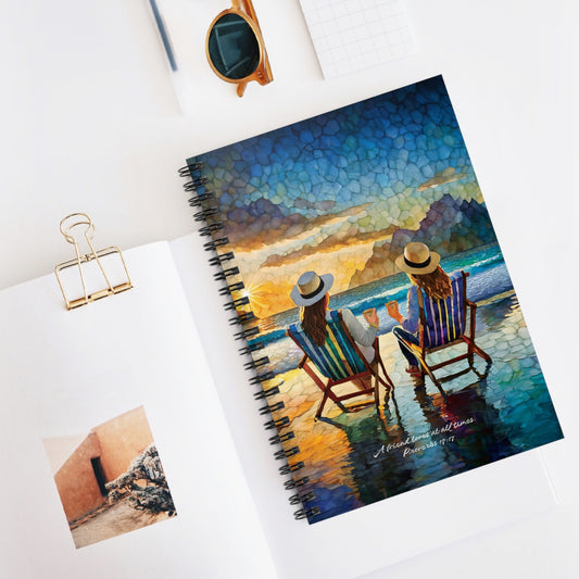 Christian Friendship Spiral Notebook Beach Theme Journal Coffee Sitting on the Beach Inspirational Diary Religious Planner Religious