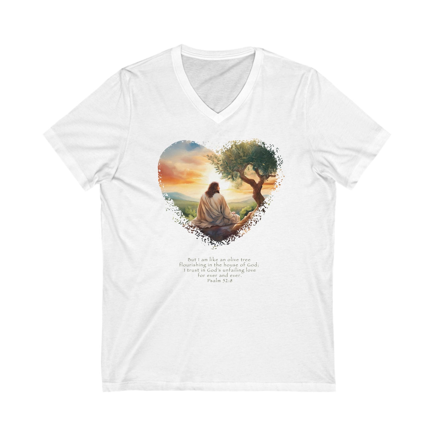 Olive Tree in the House of God, Jersey Short Sleeve V-Neck Tee