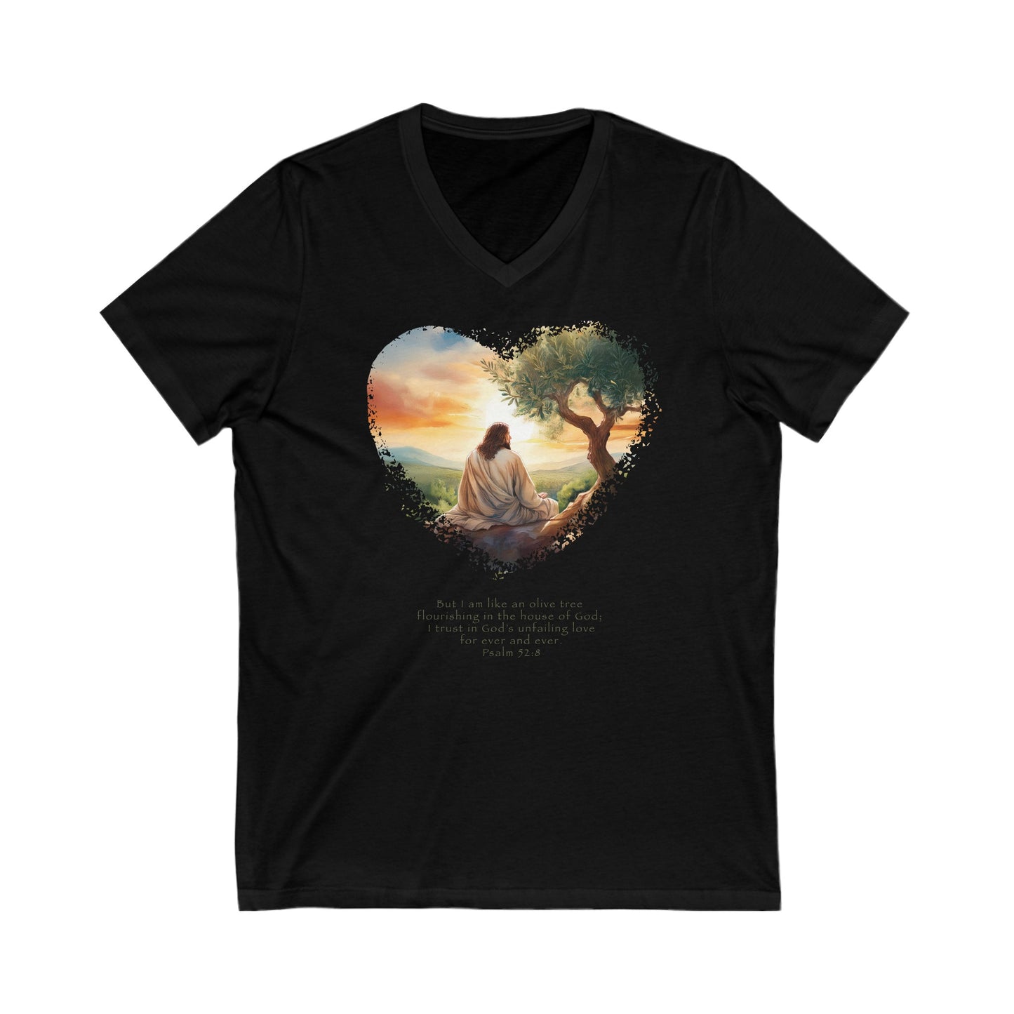 Olive Tree in the House of God, Jersey Short Sleeve V-Neck Tee