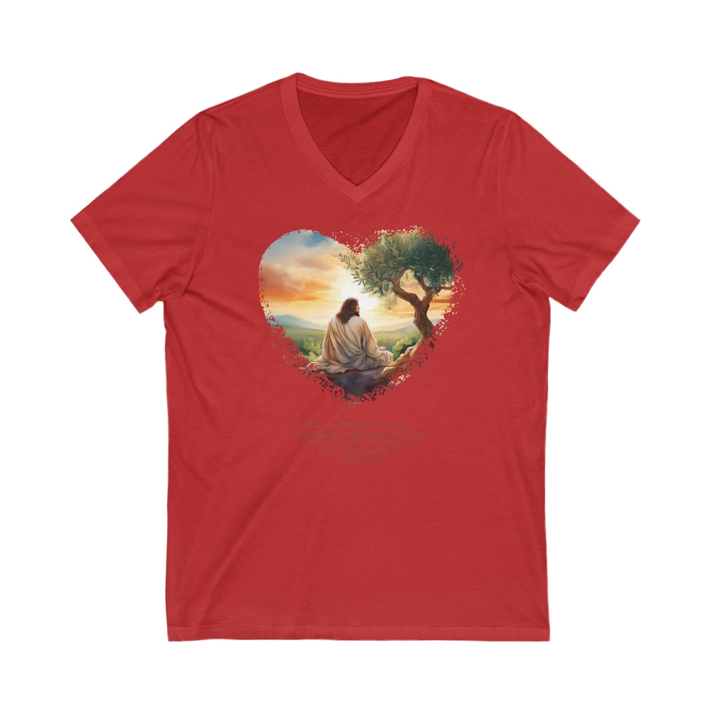 Olive Tree in the House of God, Jersey Short Sleeve V-Neck Tee