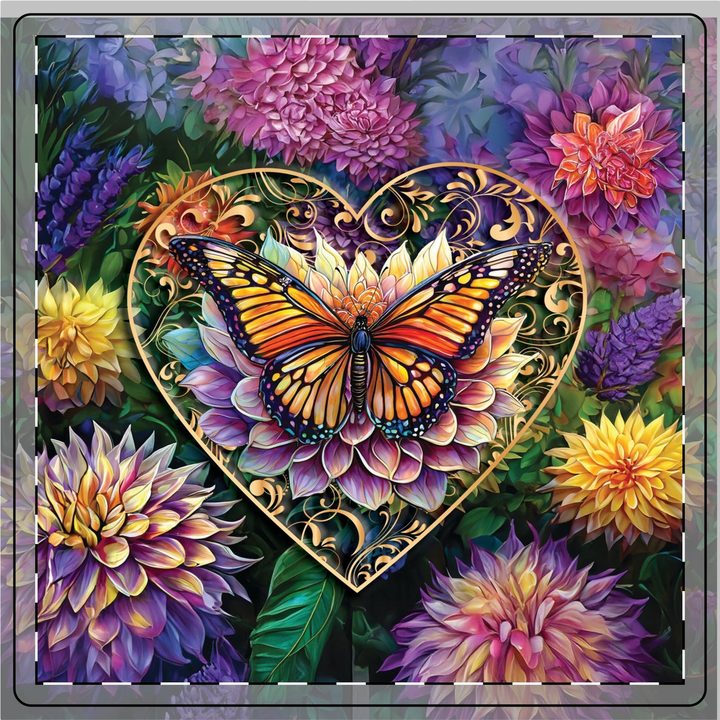 Monarch Butterfly Heart Center of Attention Stained Glass Ceramic Coaster