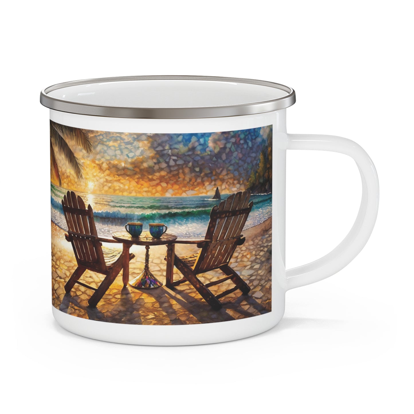 Twilight Sunset Beach Enamel Camping Mug