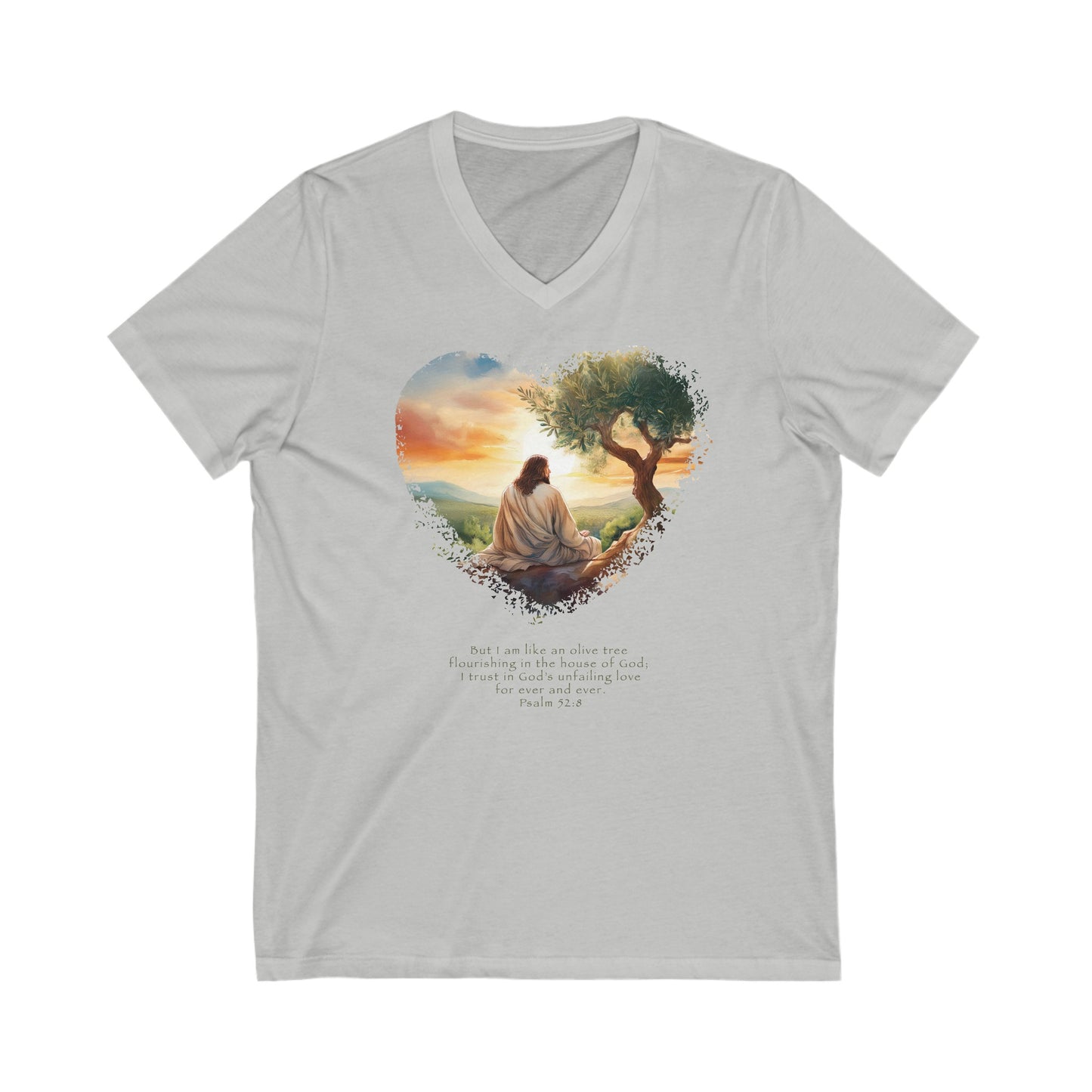 Olive Tree in the House of God, Jersey Short Sleeve V-Neck Tee