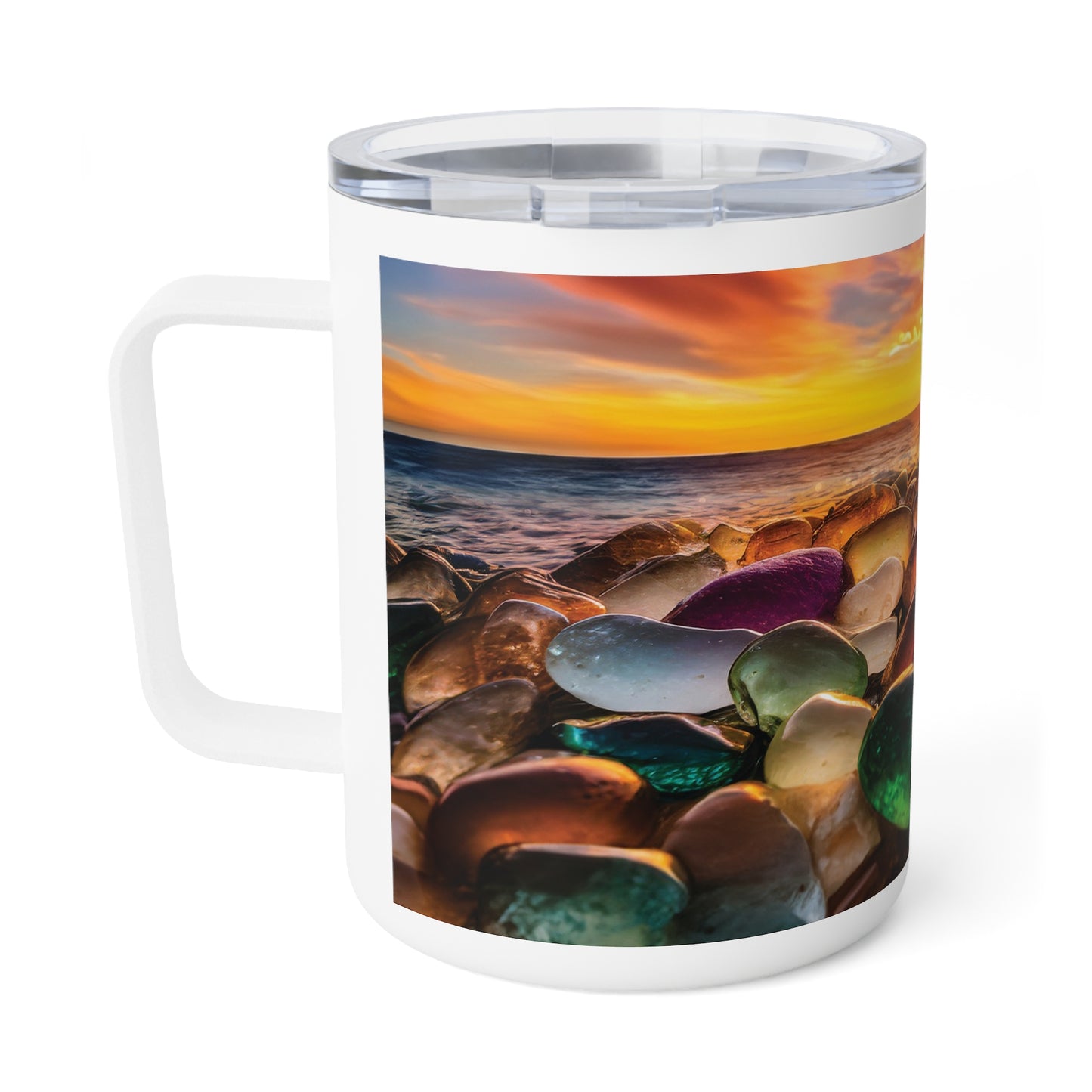 Seaglass Beach Sunset Insulated Coffee Mug, 10oz