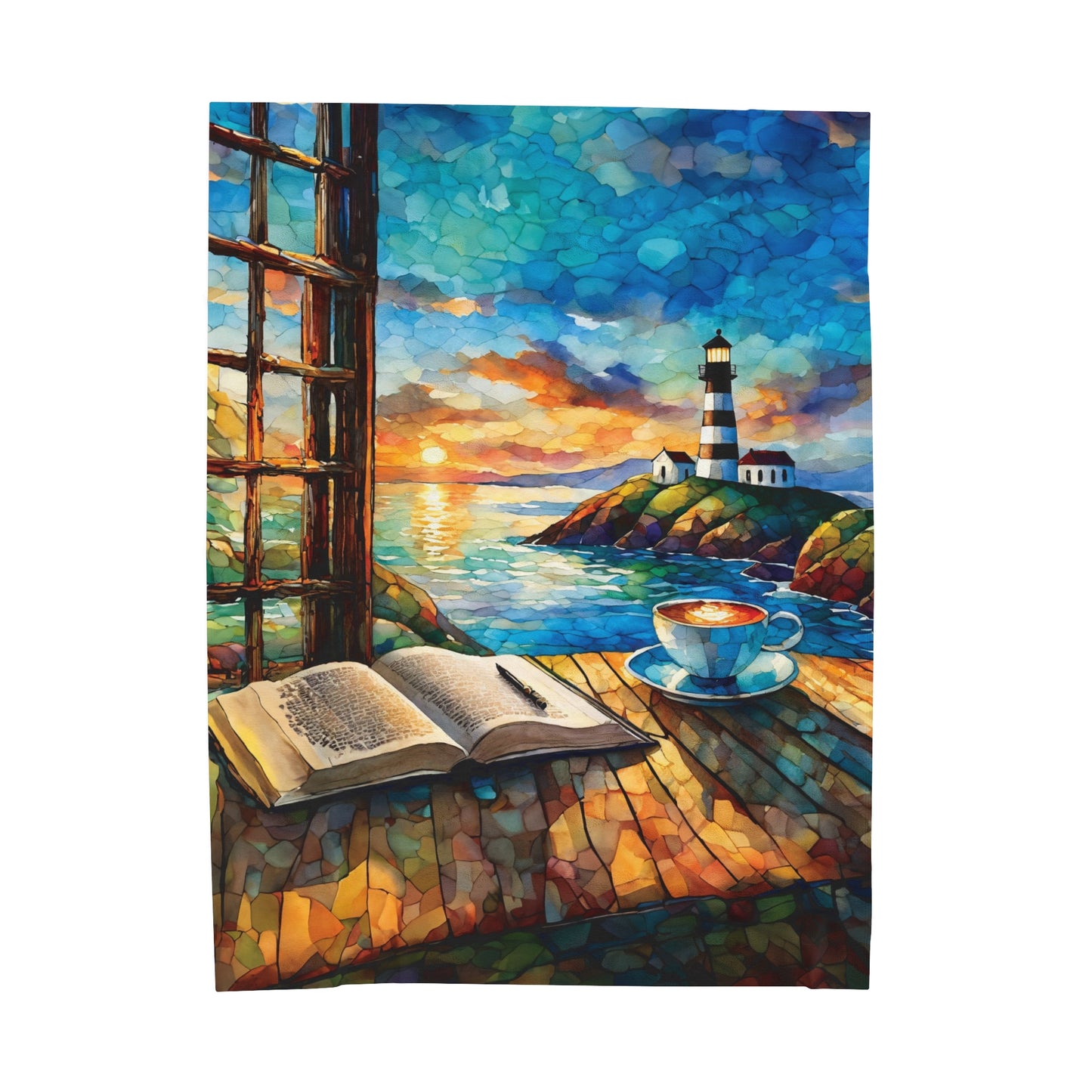 Lighthouse Coffee Sunset Velveteen Plush Blanket