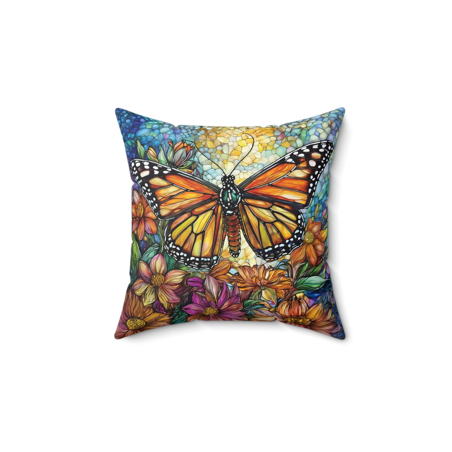 Butterfly Dance Jeweled Sunset Spun Polyester Square Pillow