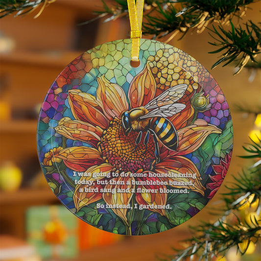 Glass Ornaments Bee Garden Theme Gift for Gardener Floral Garden Quote Decoration Holiday Ornament Gift Sun Catcher Home Decor