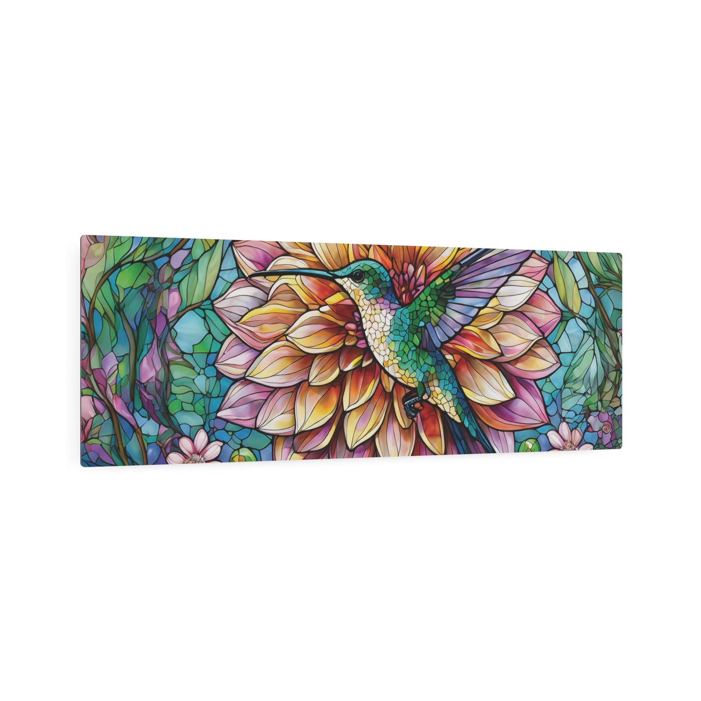 Dahlia Hummingbird Garden Metal Art Sign