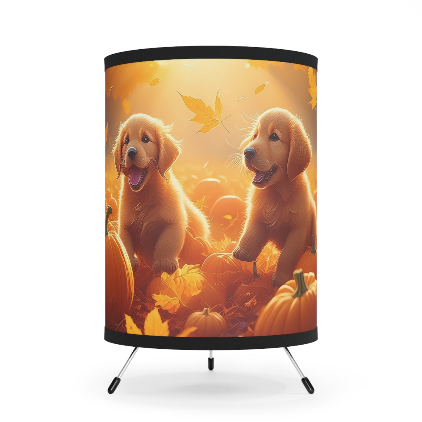 Golden Retriever Pumpkin Patch Tripod Lamp with High-Res Printed Shade, US\CA plug