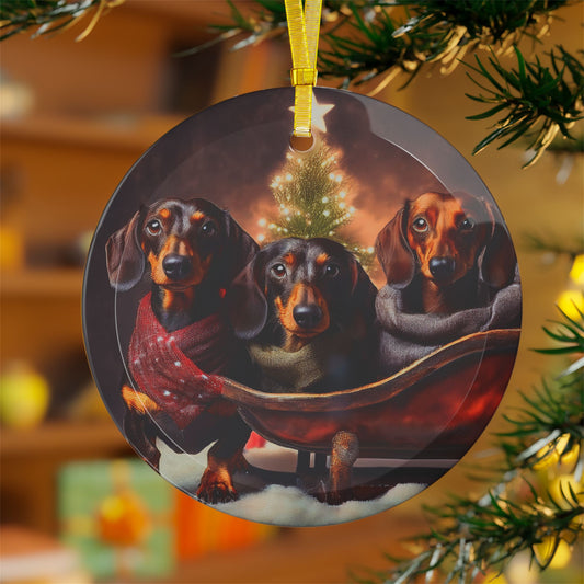 Beveled Glass Dachshunds in Sleigh Christmas Ornament Light Catcher for Holiday Decoration Perfect Gift for Doxie Lovers